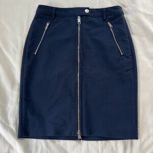 Tommy Hilfiger Navy Blue Front Zip Silver Detail Pencil Skirt | Size 4